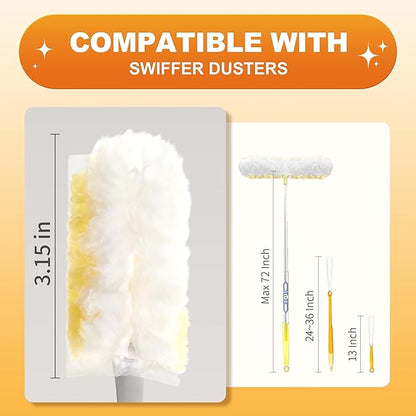 JOYMOOP Static Dusters for Cleaning, 1 Gray White Handle with 24 Ct Yellow Disposable Refills, Heavy Duty Dusting Tool for Home, Office and More