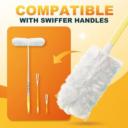 JOYMOOP Heavy Duty Dusters for Cleaning, 1 Yellow White Handle with 48 Ct Blue Disposable Refills, Static Cling Dusting Brush for Home, Office and More
