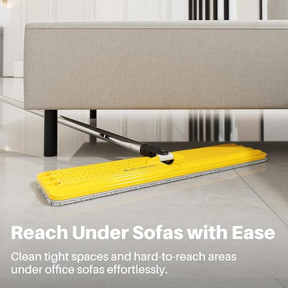 JOYMOOP Heavy Duty Commercial Mops for Floor Cleaning, Wet Dry Mop and Bucket Set with Large Capacity Yellow Bucket, Includes 5 Reusable 17-Inch Microfiber Pads
