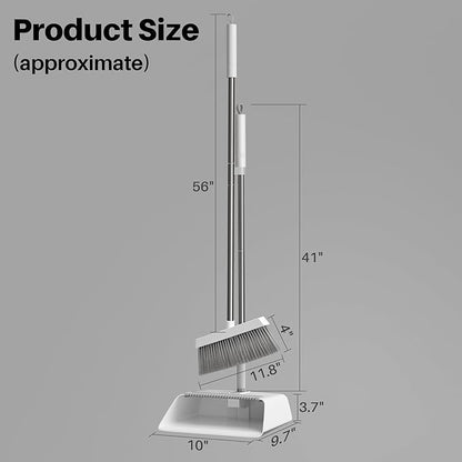 Broom and Dustpan Set, Upright Standing Brooms for Sweeping Indoor