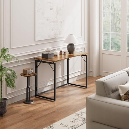 JOYMOOP Folding Desk Rustic Brown - 31.5", No Assembly Small Foldable Desk for Home, Office, Wooden Top Folding Computer Desk for Working, Writing, Studying