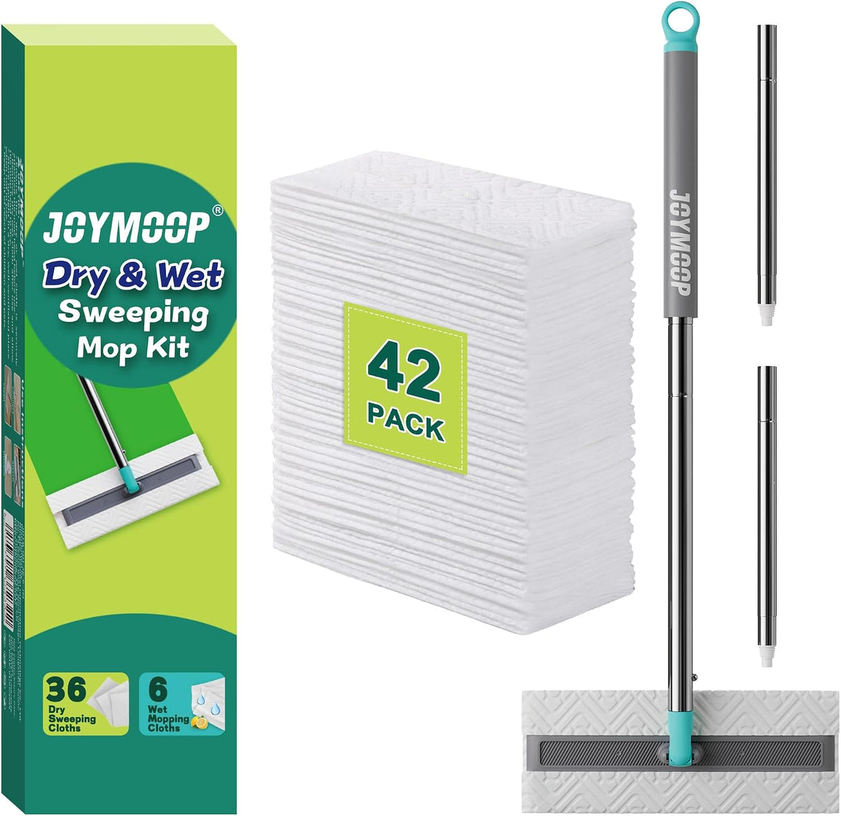 JOYMOOP 2-in-1 Sweeper Mops for Floor Cleaning, Wet and Dry, 42 Mop Pads