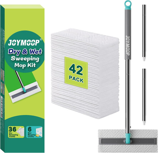 JOYMOOP 2-in-1 Sweeper Mops for Floor Cleaning, Wet and Dry, 42 Mop Pads