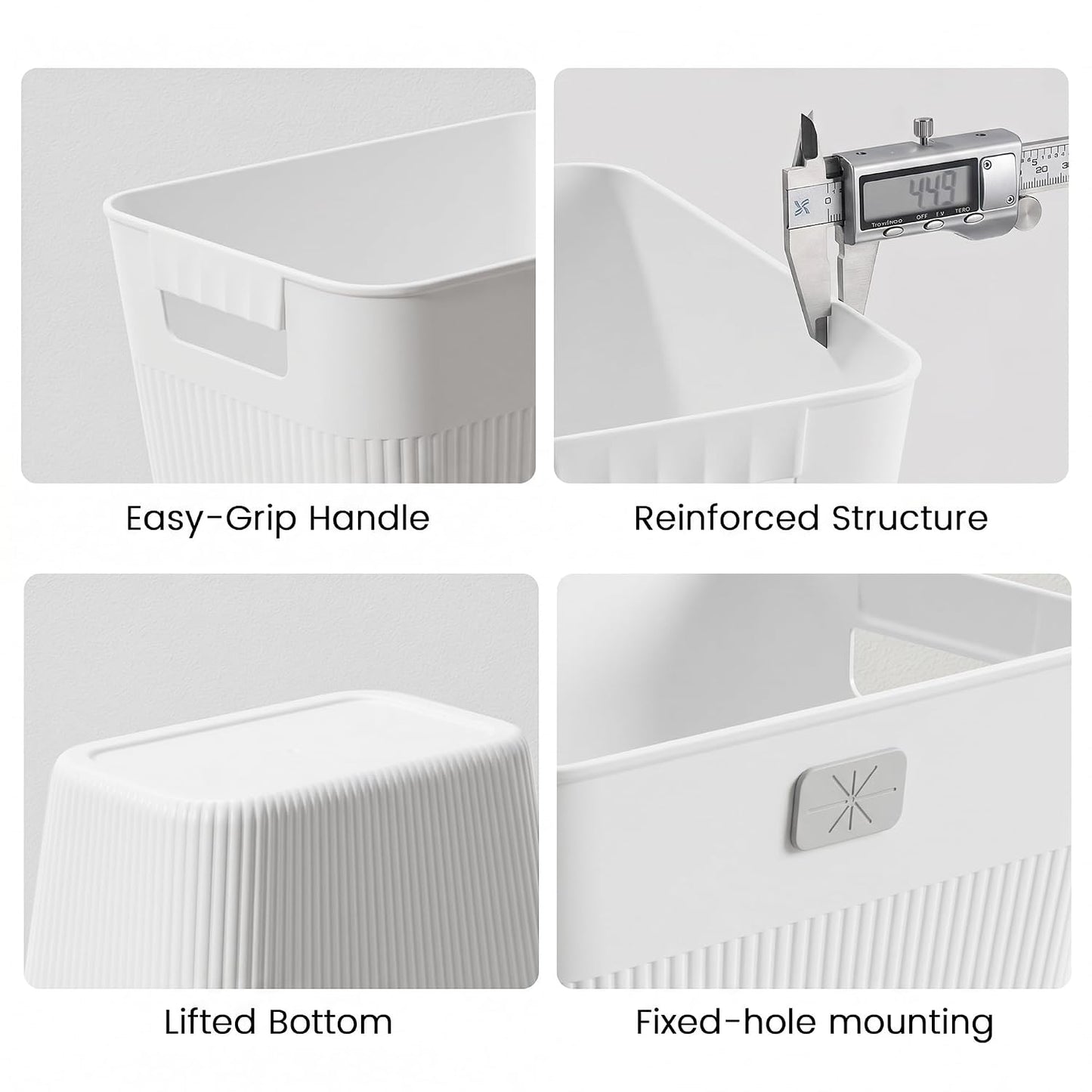 JOYMOOP Slim Trash Can 8-Pack, 2.2 Gallon Plastic Wastebasket for Bathroom, Bedroom, Office, Kitchen with 4 Rolls Bags, White