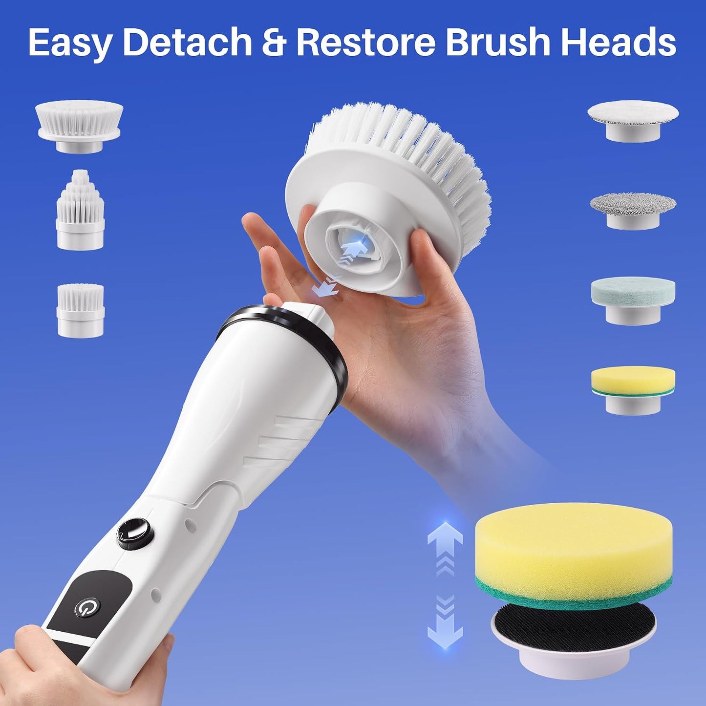 JOYMOOP Electric Spin Scrubber, Cordless Cleaning Brush 450 RPM with 100-Min Runtime, IPX7 Waterproof Power Scrubber with 8 Brush Heads, Adjustable Long Handle for Bathroom, Floor, Tile, Kitchen