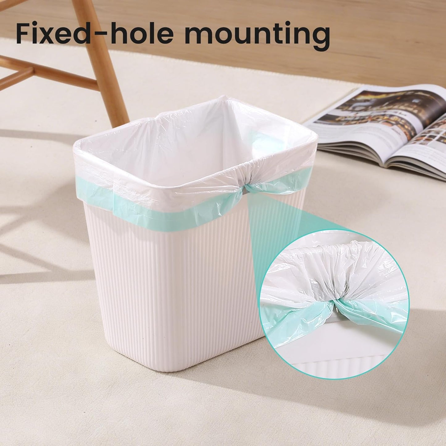 JOYMOOP Slim Trash Can 8-Pack, 2.2 Gallon Plastic Wastebasket for Bathroom, Bedroom, Office, Kitchen with 4 Rolls Bags, White