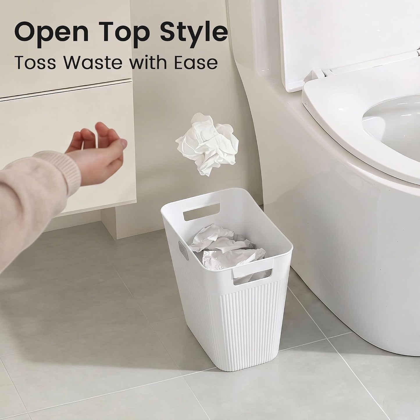 JOYMOOP Slim Trash Can 8-Pack, 2.2 Gallon Plastic Wastebasket for Bathroom, Bedroom, Office, Kitchen with 4 Rolls Bags, White