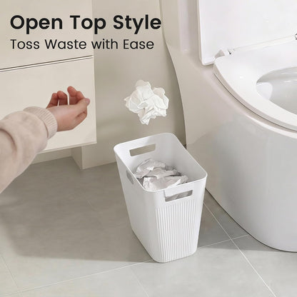 JOYMOOP Slim Trash Can 8-Pack, 2.2 Gallon Plastic Wastebasket for Bathroom, Bedroom, Office, Kitchen with 4 Rolls Bags, White