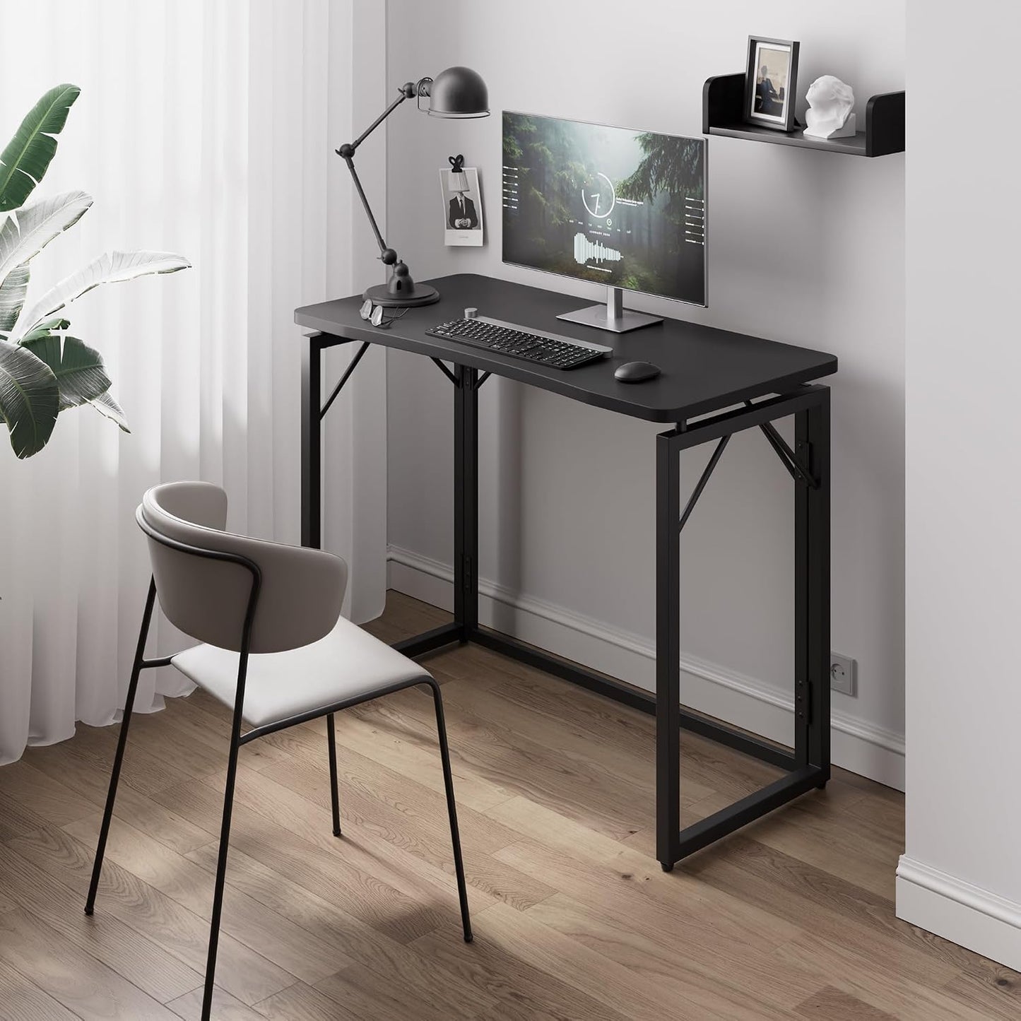 JOYMOOP Black 47.2" Folding Desk, No Assembly Small Foldable Desk for Home, Office, Wooden Top Folding Computer Desk for Working, Writing, Studying - Large Size