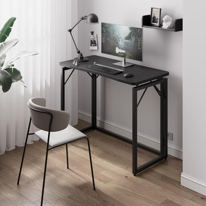 JOYMOOP Black 47.2" Folding Desk, No Assembly Small Foldable Desk for Home, Office, Wooden Top Folding Computer Desk for Working, Writing, Studying - Large Size