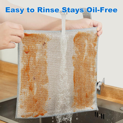 JOYMOOP Multipurpose Non-Scratch Wire Dishwashing Rag for Wet and Dry, Reusable Cleaning Cloths, Scrubbing Pads for Dishes, Glass, Stainless Steel - 5 Pack