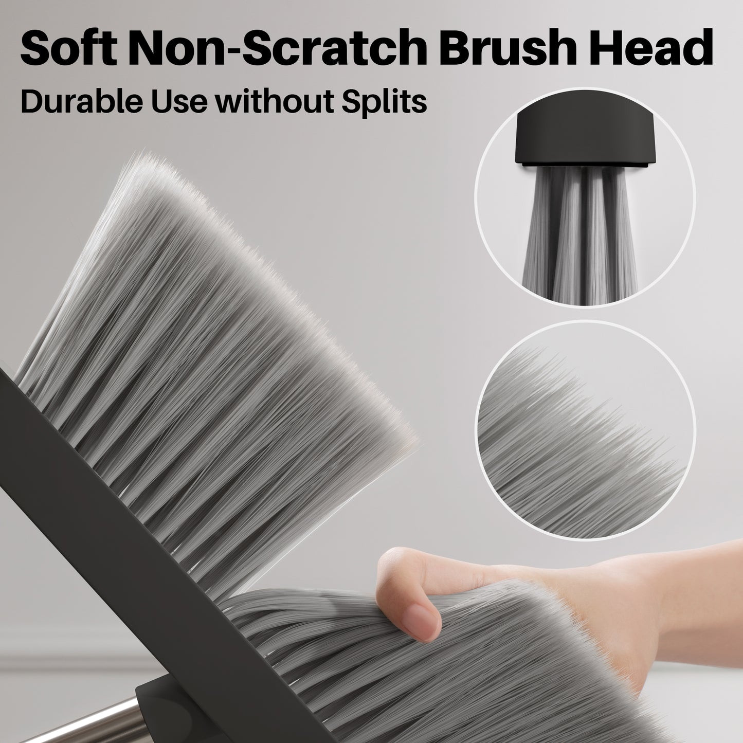 JOYMOOP Black Broom with Dustpan Combo Set, Upright Stand Up Broom with Built-in Comb Teeth, Angle Broom for Home Kitchen Office Lobby, Pet Hair and Hardwood Floor Sweeping