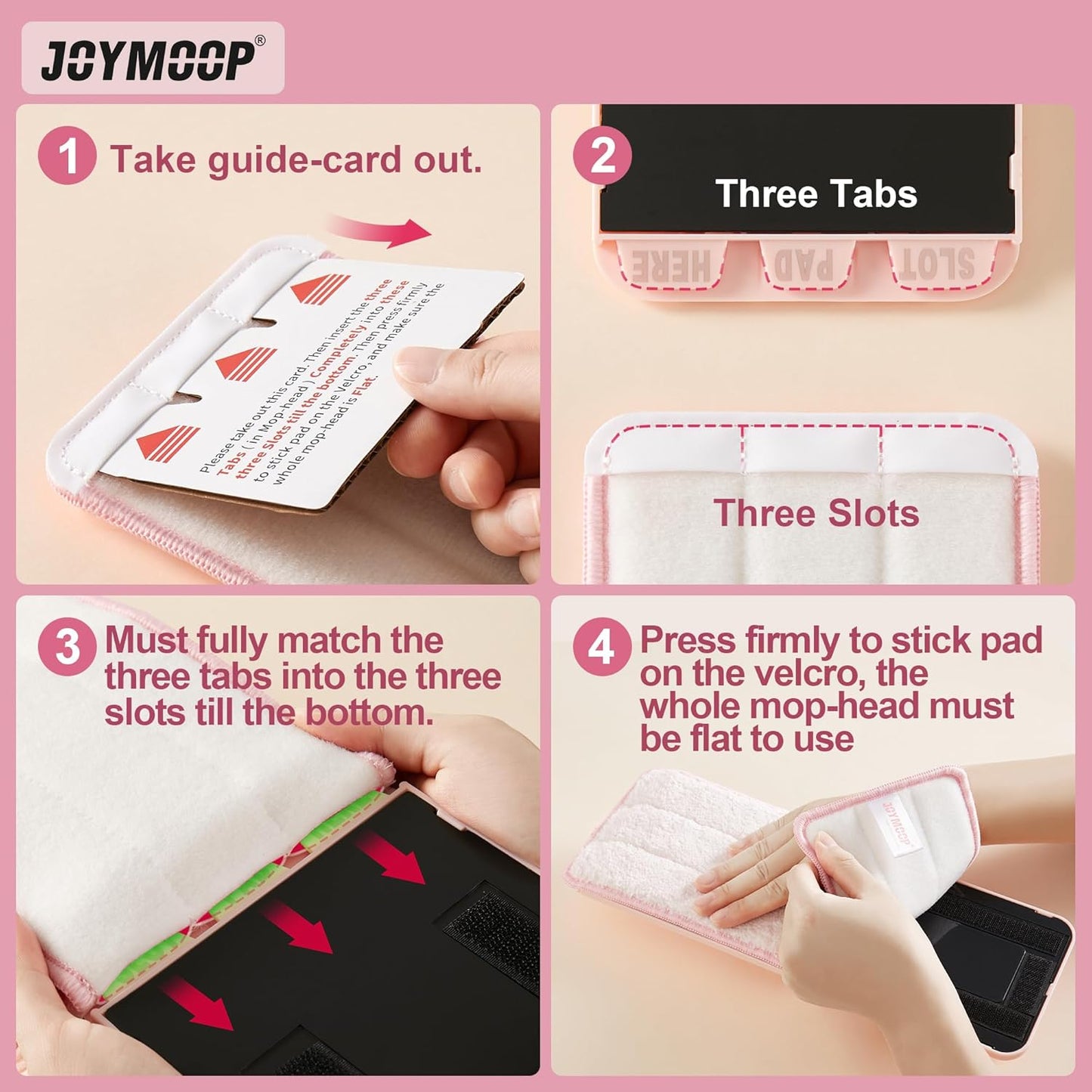 JOYMOOP Flat Mop, Microfiber Mops for Floor Cleaning and Wall Cleaner, 60" Long Handle with Flexible 13" Flat Head with a Microfiber Mop Pad - Pink