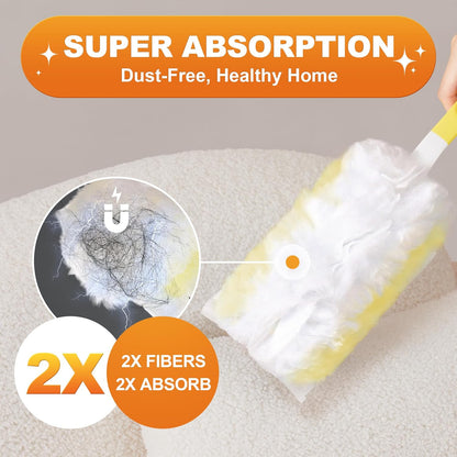 JOYMOOP Heavy Duty Dusters for Cleaning, 2 Yellow White Handles with 24 Ct Yellow Disposable Refills, Static Dusting Tool for Home, Office and Car Interior