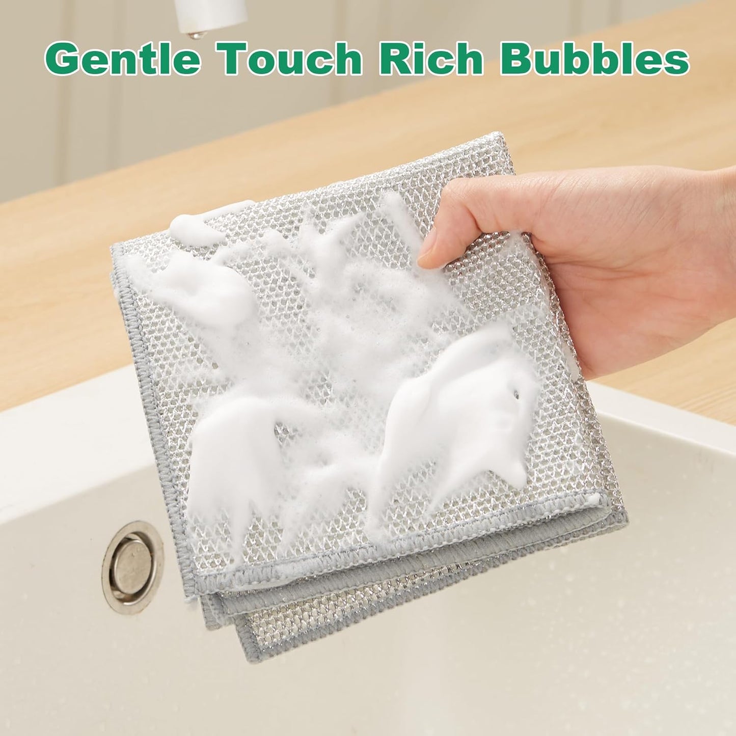 JOYMOOP Multipurpose Non-Scratch Silver Fiber Dishwashing Cloths, Reusable Cleaning Rags, Scrubbing Pads for Dishes, Glass, Stainless Steel - 5 Pack