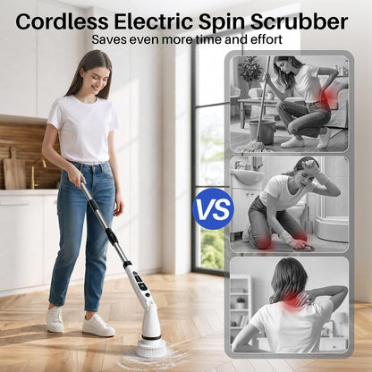 JOYMOOP Electric Spin Scrubber, Cordless Cleaning Brush 450 RPM with 100-Min Runtime, IPX7 Waterproof Power Scrubber with 8 Brush Heads, Adjustable Long Handle for Bathroom, Floor, Tile, Kitchen