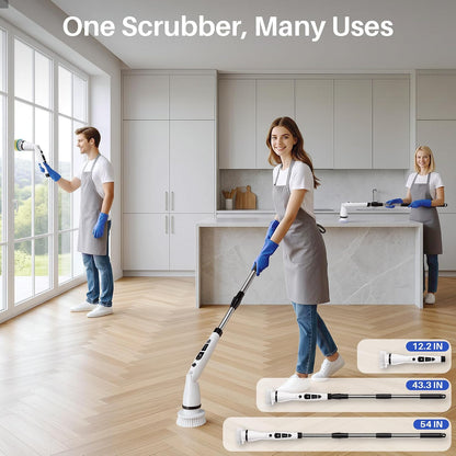 JOYMOOP Electric Spin Scrubber, Cordless Cleaning Brush 450 RPM with 100-Min Runtime, IPX7 Waterproof Power Scrubber with 8 Brush Heads, Adjustable Long Handle for Bathroom, Floor, Tile, Kitchen