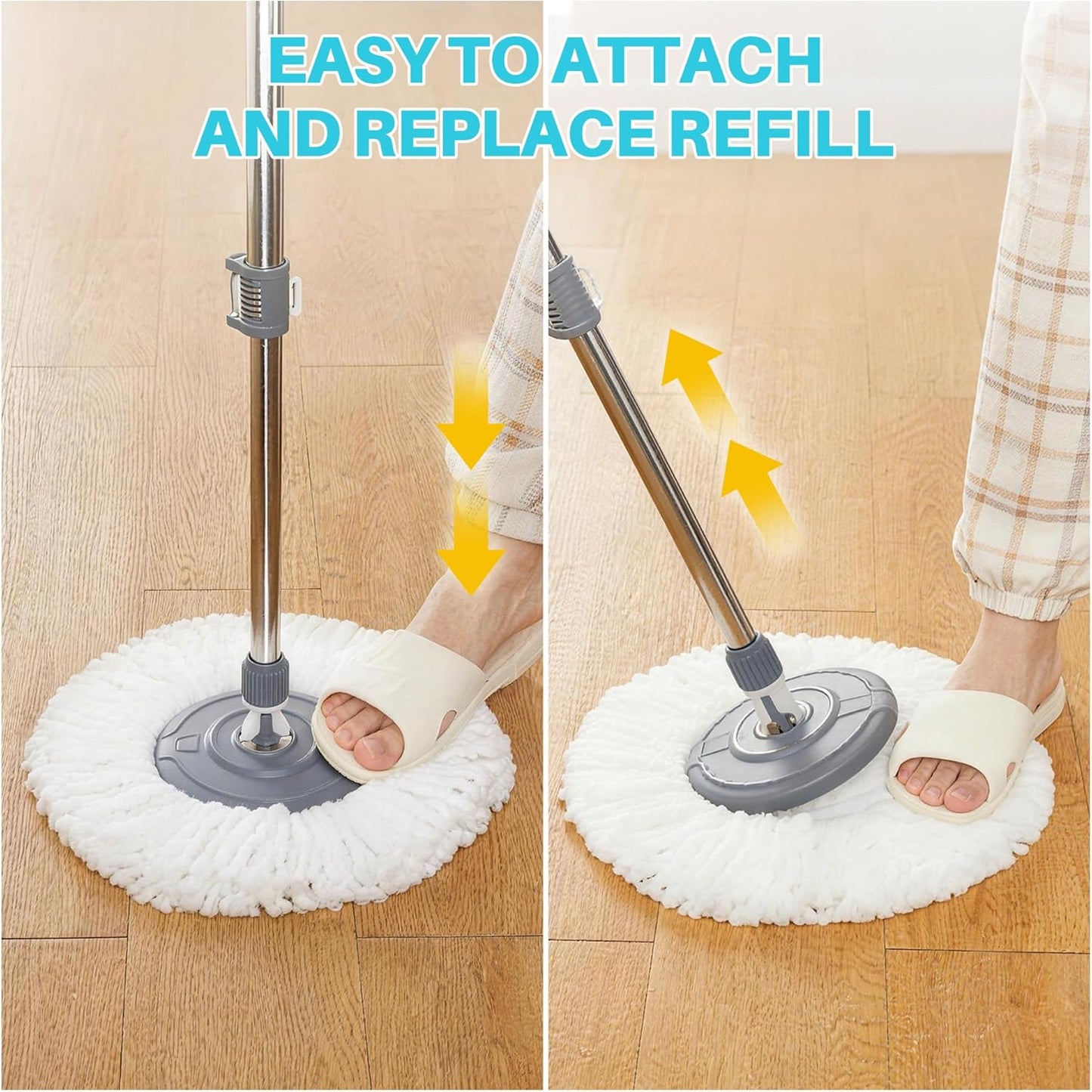 JOYMOOP Spin Mop and Bucket, 360° Mop Head & Telescopic Handle, Wet and Dry Use, 6 Reusable Microfiber Refills, Hands-Free Cleaning for Hardwood, Tile, Laminate Floors & Walls（副本）
