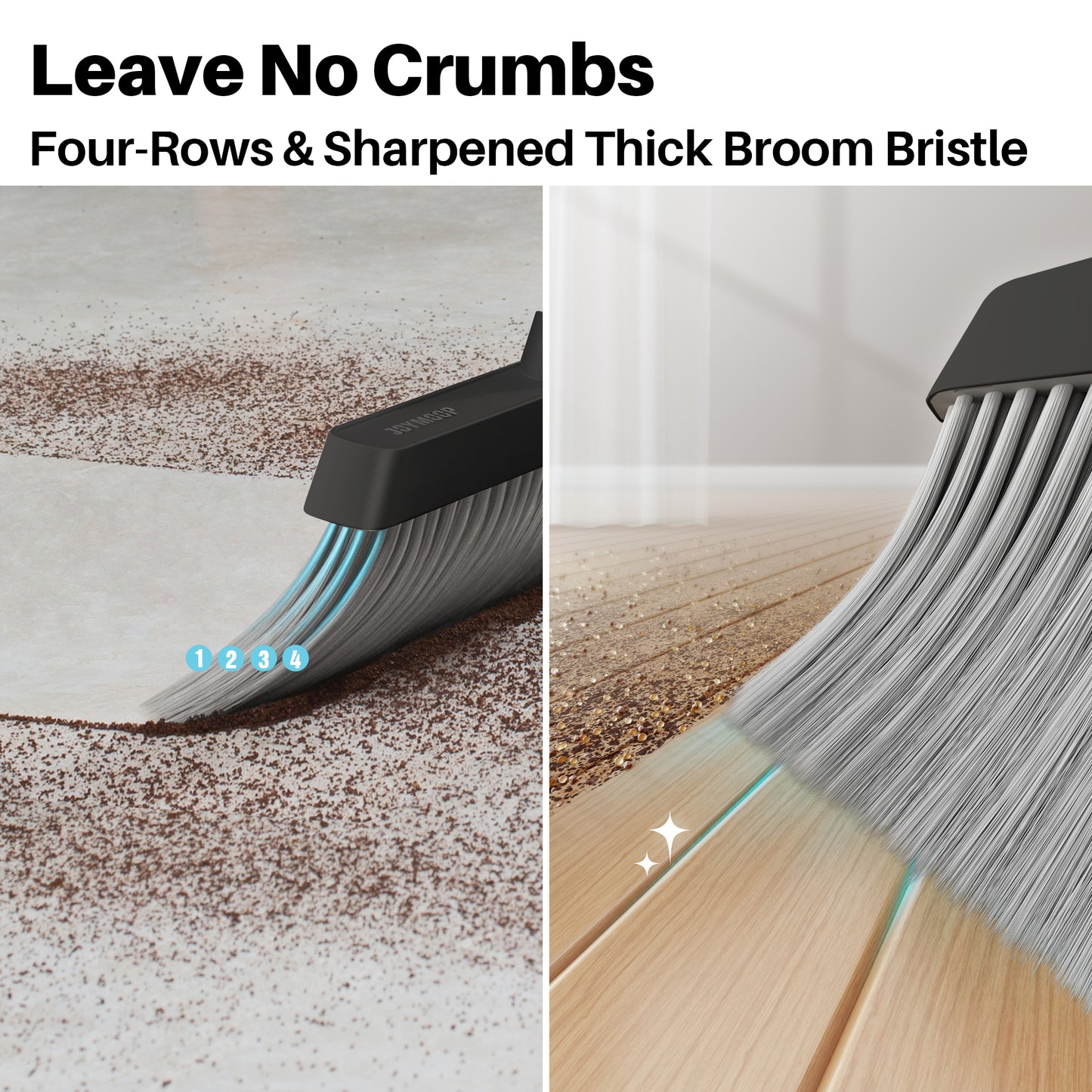JOYMOOP Black Broom with Dustpan Combo Set, Upright Stand Up Broom with Built-in Comb Teeth, Angle Broom for Home Kitchen Office Lobby, Pet Hair and Hardwood Floor Sweeping