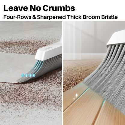Roll over image to zoom in       3+ JOYMOOP White Broom with Dustpan Combo Set, Upright Stand Up Broom with Built-in Comb Teeth, Angle Broom for Home Kitchen Office Lobby, Pet Hair and Hardwood Floor Sweeping