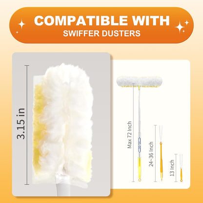 JOYMOOP Heavy Duty Dusters for Cleaning, 2 Yellow White Handles with 24 Ct Yellow Disposable Refills, Static Dusting Tool for Home, Office and Car Interior
