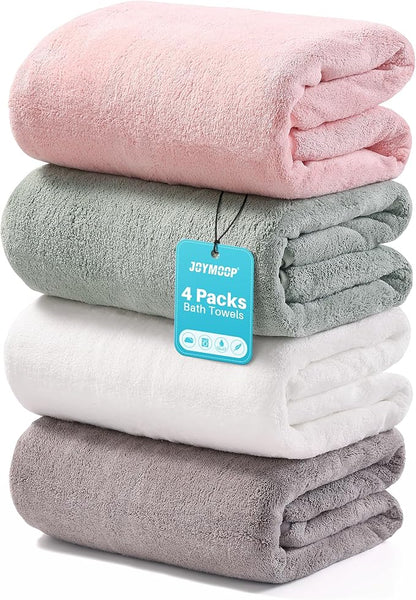 JOYMOOP Bath Towels 4 Packs Extra Large 60" x 30", Quicker to Dry Towels for Bathroom, Super Soft and Absorbent Mcirofiber, Larger & Lighter Weight Bathroom Towels, Mixed Color
