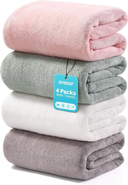 JOYMOOP Bath Towels 4 Packs Extra Large 60" x 30", Quicker to Dry Towels for Bathroom, Super Soft and Absorbent Mcirofiber, Larger & Lighter Weight Bathroom Towels, Mixed Color