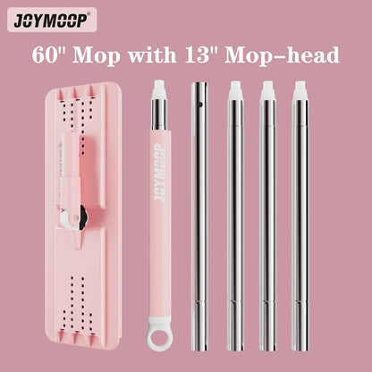 JOYMOOP Flat Mop, Microfiber Mops for Floor Cleaning and Wall Cleaner, 60" Long Handle with Flexible 13" Flat Head with a Microfiber Mop Pad - Pink