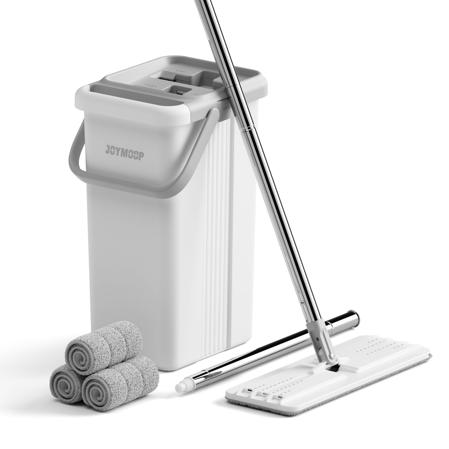 JOYMOOP Mop and Bucket with Wringer Set for Home, Flat Mop and Bucket System, Mops for Floor Cleaning and Wall Cleaner, with 3 Reusable Microfiber Mop Pads