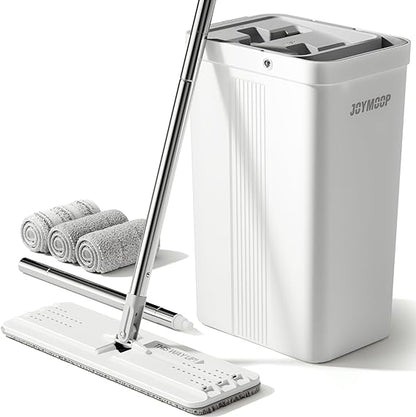 Mop and bucket with Wringer Set, Flat ,for floor cleaning with 3 Microfiber Pads