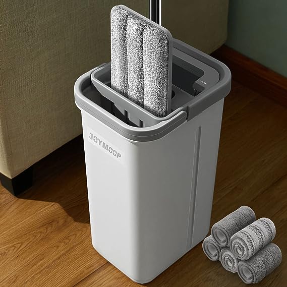 Mop and bucket with Wringer Set, Flat ,for floor cleaning with 3 Microfiber Pads