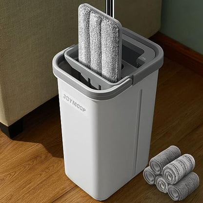 Mop and bucket with Wringer Set, Flat ,for floor cleaning with 3 Microfiber Pads