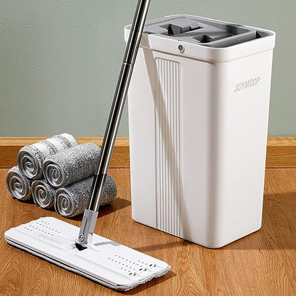 Mop and bucket with Wringer Set, Flat ,for floor cleaning with 3 Microfiber Pads