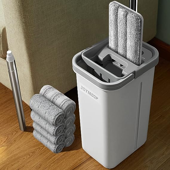 Mop and bucket with Wringer Set, Flat ,for floor cleaning with 3 Microfiber Pads